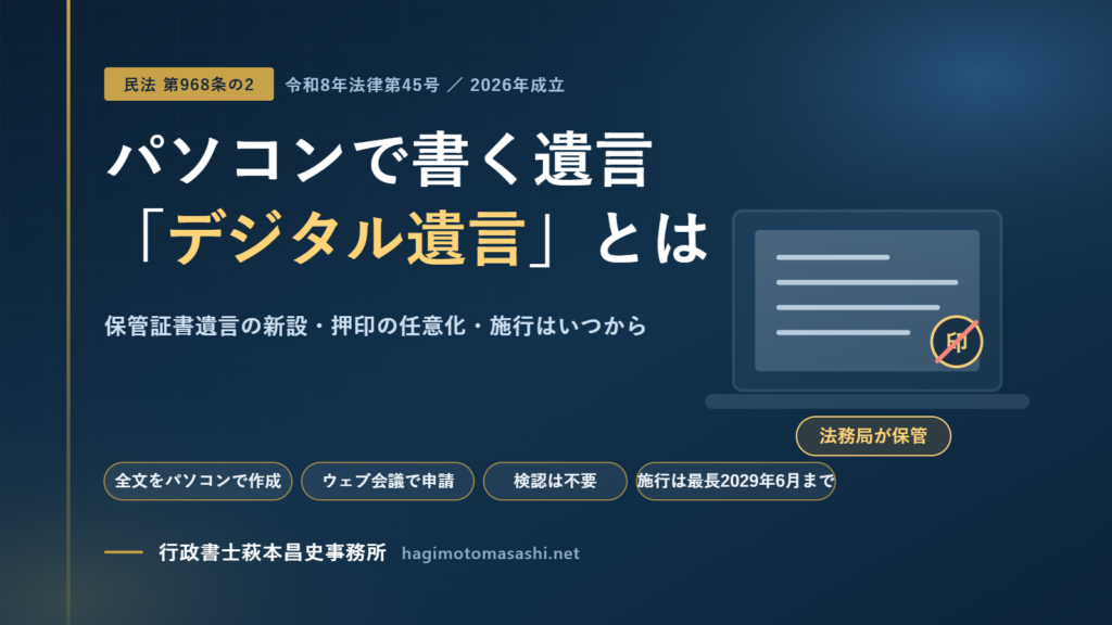 デジタル遺言（保管証書遺言）とは？民法改正でパソコン作成が可能に｜いつから使えるか行政書士が解説