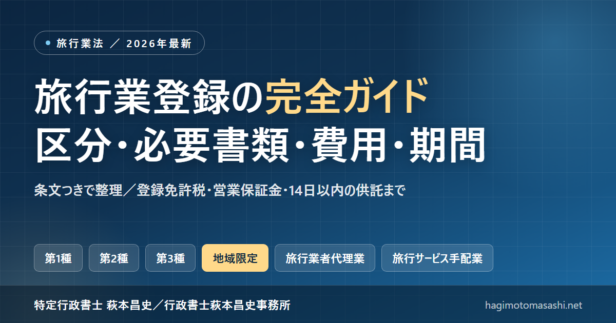 旅行業登録の完全ガイド｜4区分の違い・必要書類・費用・期間を条文つきで解説